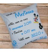 Pamätný vankúšik s údajmi o narodení - Mickey