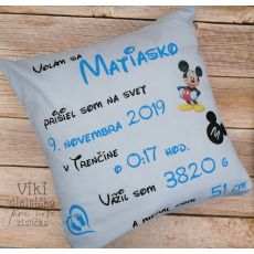 Pamätný vankúšik s údajmi o narodení - Mickey