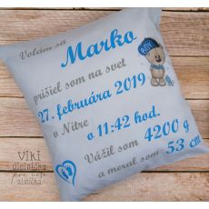 Pamätný vankúšik s údajmi o narodení - medvedík