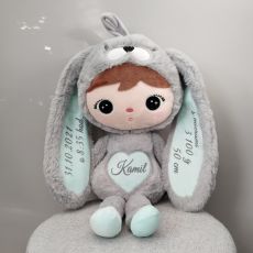 Metoo zajačik Bunny 50 cm - šedý/mint